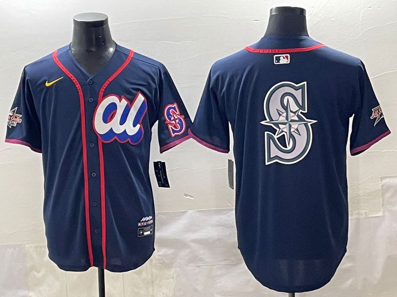 Men 2025 Seattle Mariners Blank Drak Blue All star Blank Blue Nike MLB Jersey style 4->seattle mariners->MLB Jersey